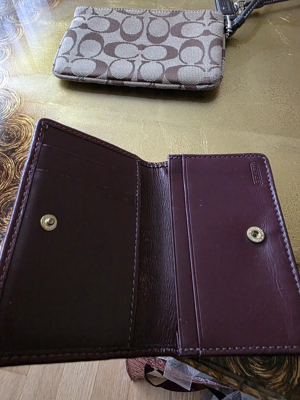 Coach Signature Wristlet and Card Case Set - Tan and Burgundy - Picture 2 of 8